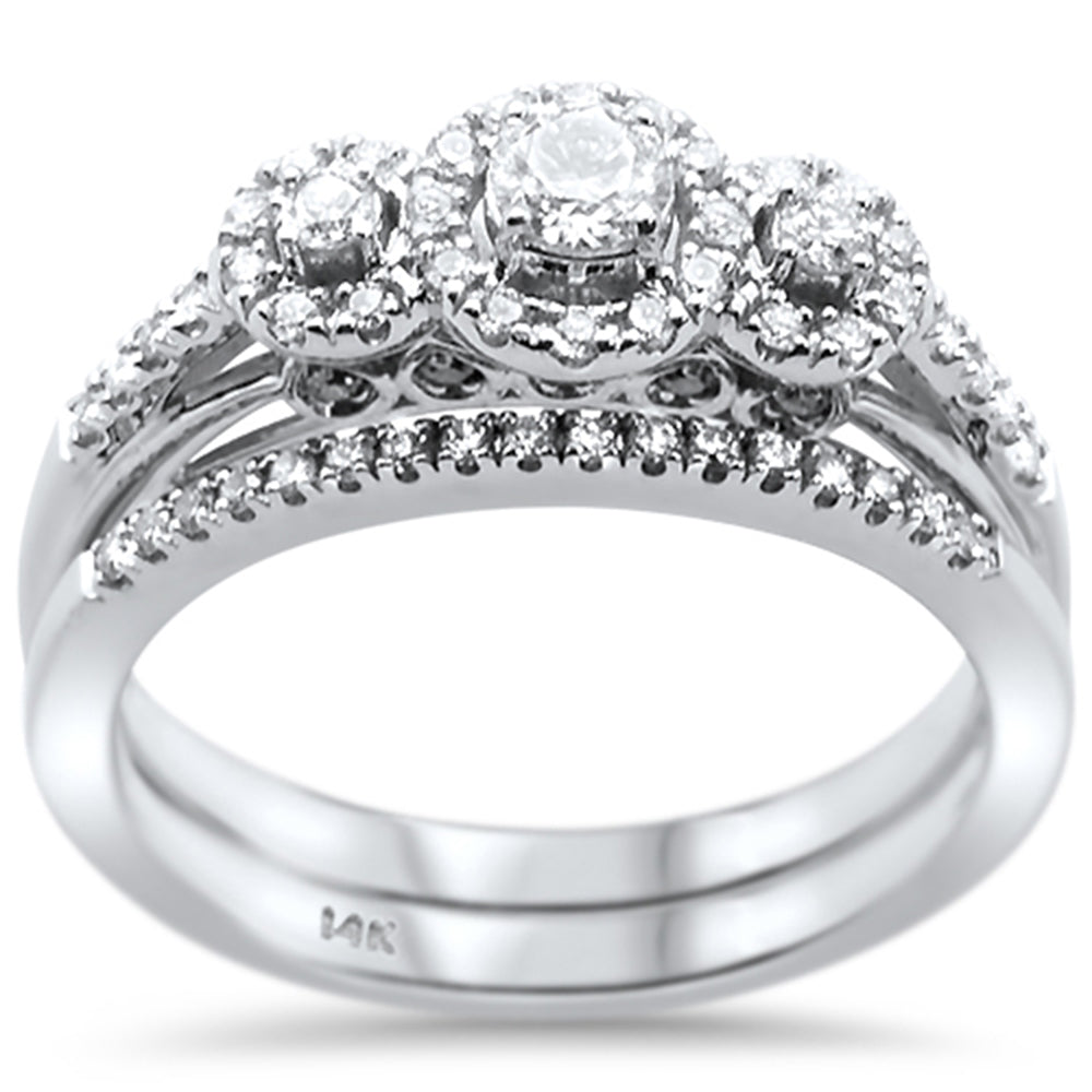 Muse Jewelry .48ct 14k White Gold Diamond Three Stone Engagement Bridal Set Ring