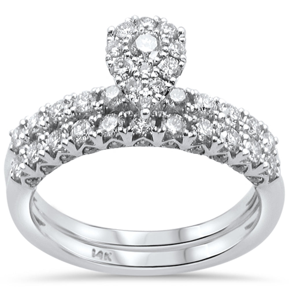 Muse Jewelry .99ct 14k White Gold Diamond Pear Shape Engagement Ring Bridal Set