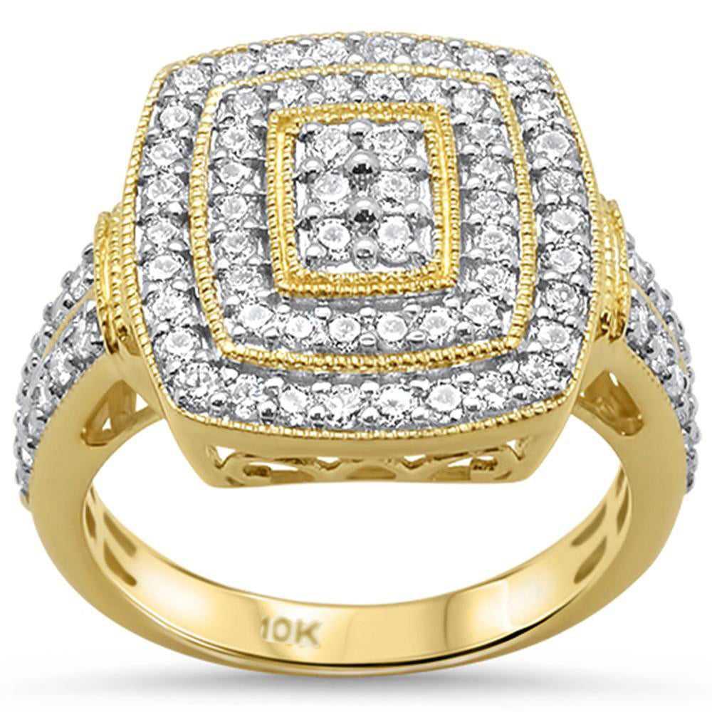 Muse Jewelry 1.05ct 10k Yellow Gold Square Cocktail Cluster Diamond Ring Size 6.5