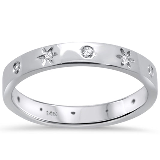 Muse Jewelry .13ct 14K White Gold Bezel Set Diamond Stars Band Ring Size 6.5