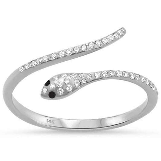 Muse Jewelry .16ct 14KT White Gold Serpent Snake With Black Eye Trendy Diamond Ring Size 6.5