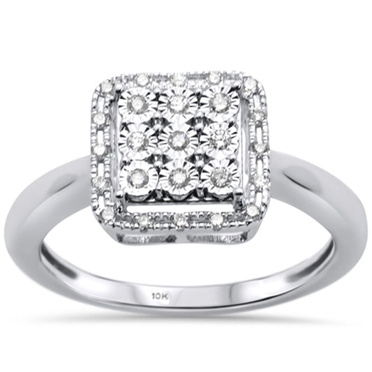 Muse Jewelry .15ct 10K White Gold Diamond Square Halo Miracle Illusion Engagement Ring Size 6.5