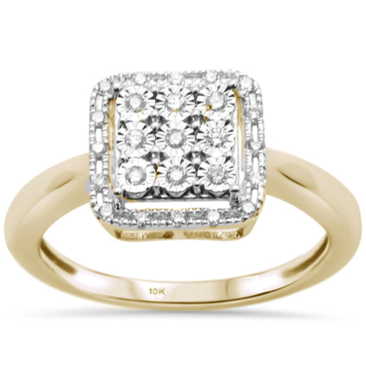 Muse Jewelry .15ct 10K Yellow Gold Diamond Square Halo Miracle Illusion Engagement Ring Size 6.5