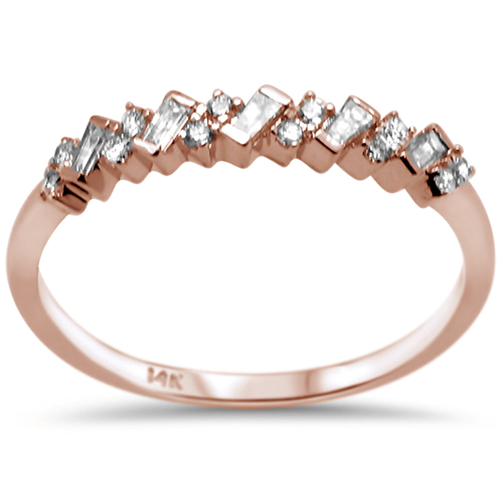 Muse Jewelry .22ct F SI 14K Rose Gold Baguette & Round Diamond Fine Band Ring Size 6.5