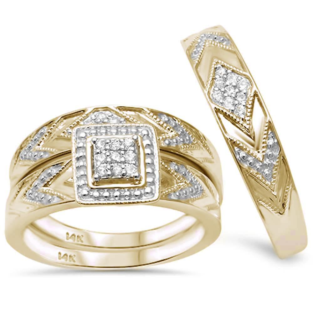 Muse Jewelry .17ct G SI 14K Yellow Gold Diamond Bridal Women & Men's Trio Ring Set Size 6.5 & Size 10