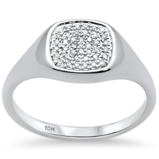 Muse Jewelry .12CT G SI 10K White Gold Diamond Signet Micro Pave Ring Size 6.5