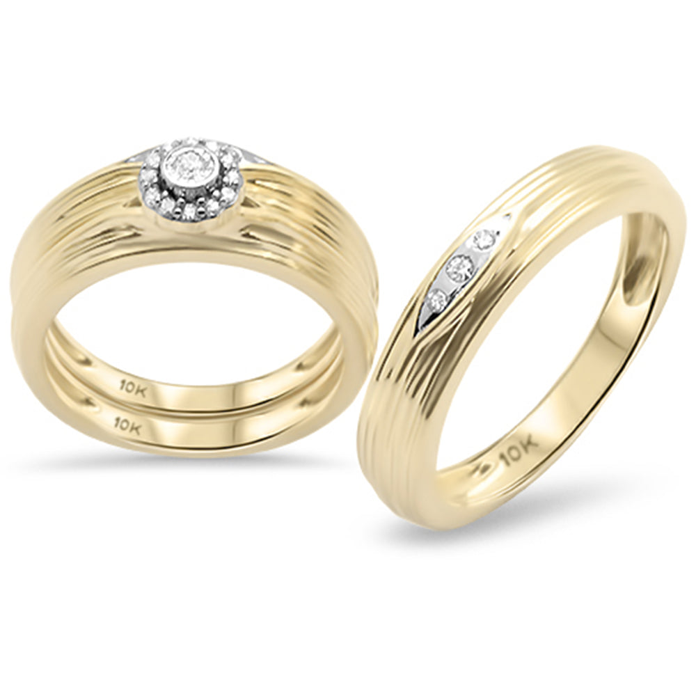 Muse Jewelry .18ct G SI 10K Yellow Gold Diamond 3pcs Men's & Women's Wedding Trio Set