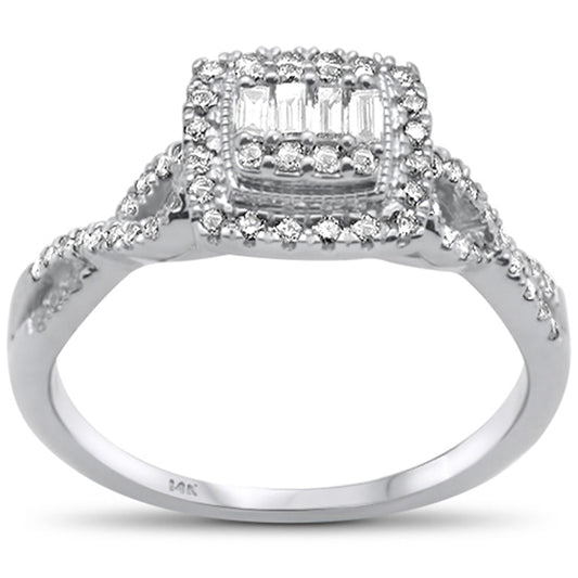 Muse Jewelry .36ct G SI 14K White Gold Baguette & Round Diamond Engagement Ring Size 6.5