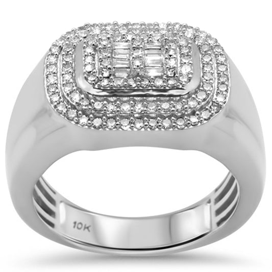 Muse Jewelry .77ct G SI 10K White Gold Baguette & Round Diamond Men's Ring Size 10