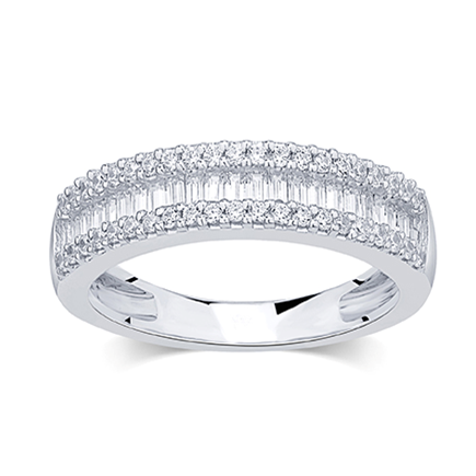 Muse Jewelry .44ct G SI 14K White Gold Baguette & Round Diamond Ring Band Size 5.75