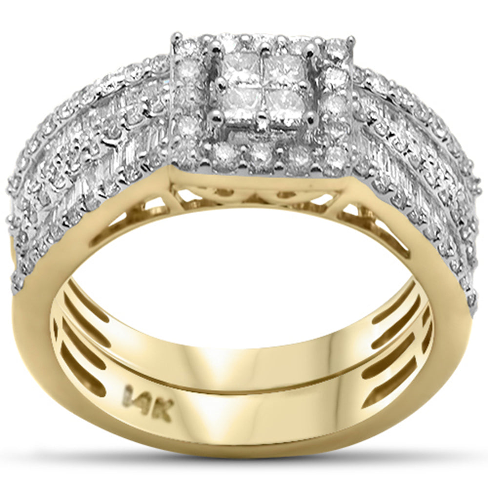 Muse Jewelry 1.30ct G SI 14K Yellow Gold Round & Baguette Diamond Engagement Ring Set Size 6.5