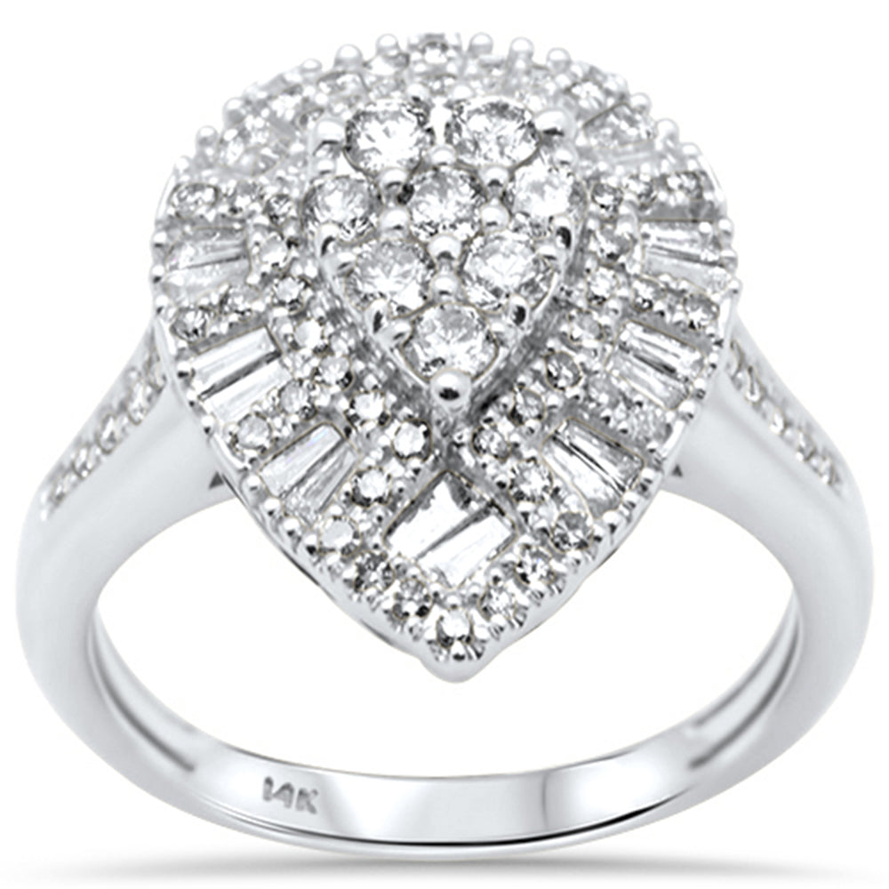 Muse Jewelry .99ct G SI 14K White Gold Diamond Pear Shaped Round & Baguette Ring Size 6.5