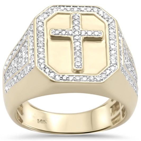 Muse Jewelry .96ct G SI 14K Yellow Gold Diamond Men's Cross Signet Ring Size 10