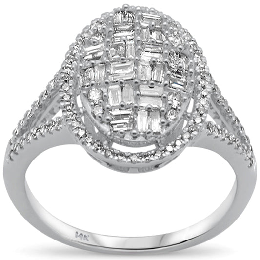 Muse Jewelry .69ct G SI 14K White Gold Oval Shaped Round & Baguette Diamond Engagement Ring