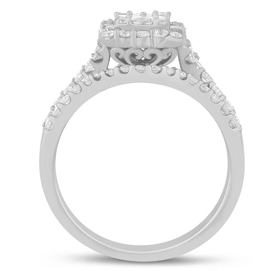 Muse Jewelry .96ct G SI 14K White Gold Round & Baguette Diamond Engagement Ring