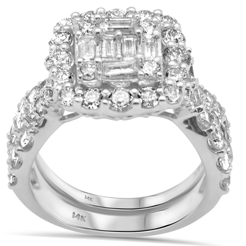 Muse Jewelry 3.05ct G SI 14K White Gold 2pcs Round & Baguette Diamond Engagement Ring