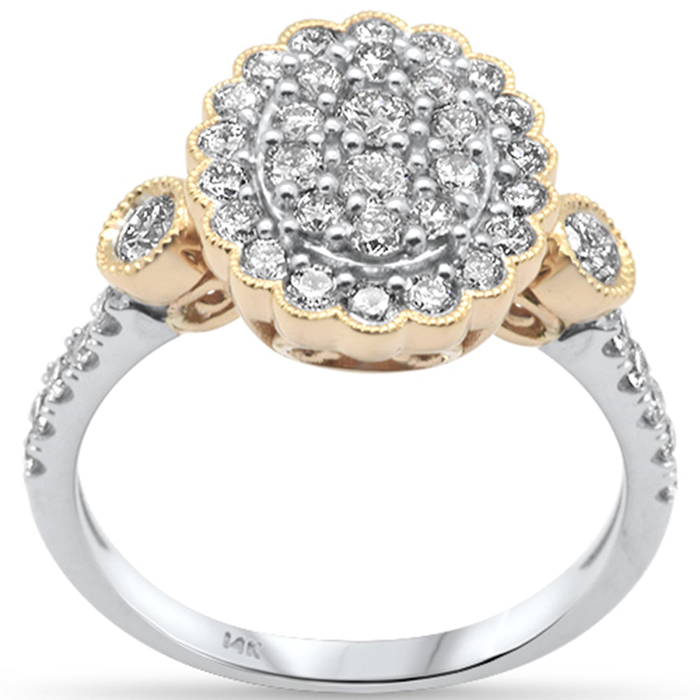 Muse Jewelry .98ct G SI 14K White Gold/Yellow Gold Diamond Oval Flower Women's Ring Size 6.5