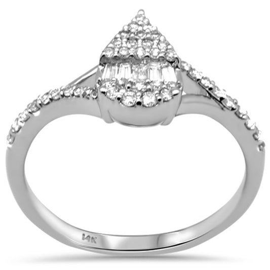 Muse Jewelry .31ct G SI 14K White Gold Round & Baguette Diamond Pear Shaped Women's Ring Size 6.5