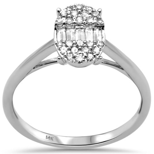 Muse Jewelry .24ct G SI 14K White Gold Round & Baguette Diamond Oval Shaped Ring Size 6.5