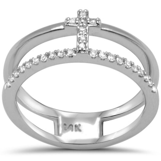 Muse Jewelry .15ct G SI 14K White Gold Diamond Cross Double Band Ring Size 6.5