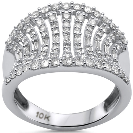 Muse Jewelry .96ct G SI 10K White Gold Round & Baguette Women's Diamond Ring Band Size 6.5