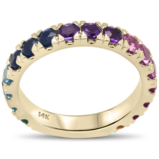 Muse Jewelry 2.18ct G SI 14K Yellow Gold Multi Color Gemstones Ring Band Size 7