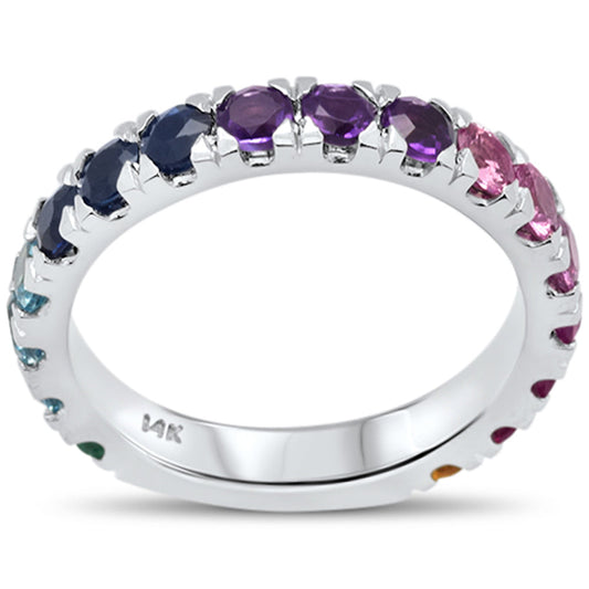 Muse Jewelry 2.19ct G SI 14K White Gold Multi Color Gemstones Ring Band Size 7