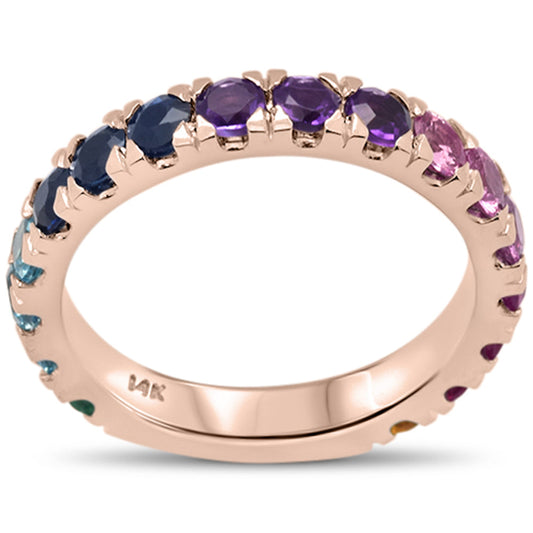 Muse Jewelry 2.18ct G SI 14K Rose Gold Multi Color Gemstones Ring Band Size 7