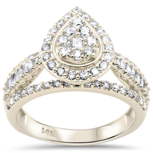 Muse Jewelry 1.00ct G SI 14K Yellow Gold Pear Shaped Round & Baguette Diamond Engagement Ring Size 7