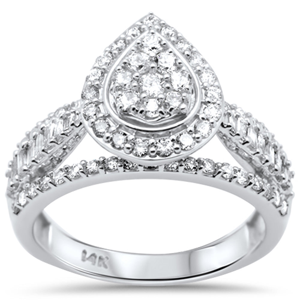 Muse Jewelry 1.05ct G SI 14K White Gold Pear Shaped Round & Baguette Diamond Engagement Ring Size 6.5