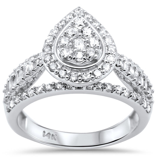 Muse Jewelry 1.05ct G SI 14K White Gold Pear Shaped Round & Baguette Diamond Engagement Ring Size 6.5