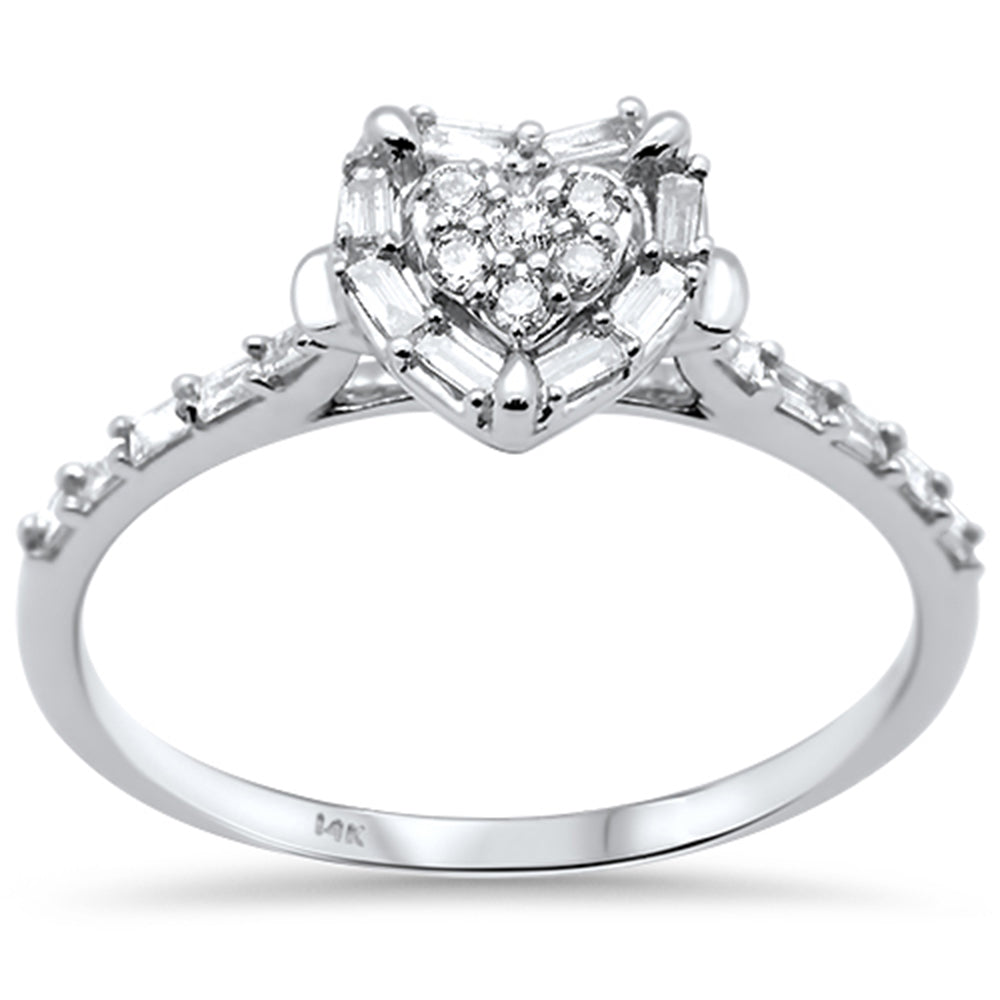 Muse Jewelry .23ct G SI 14K White Gold Heart Shaped Round & Baguette Diamond Engagement Ring Size 7