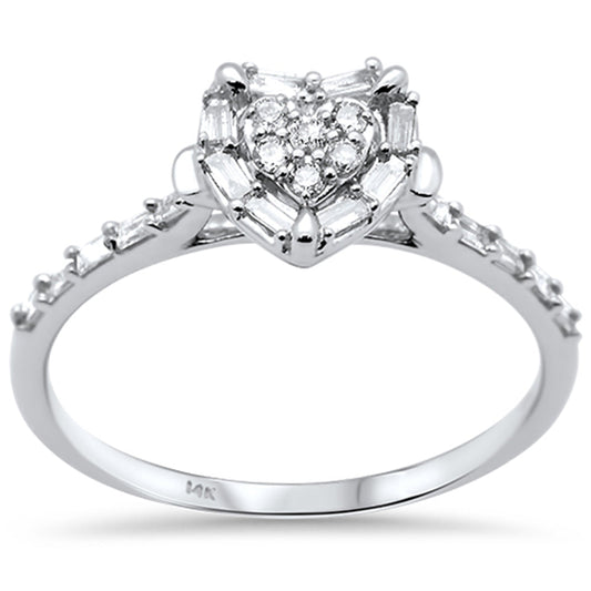 Muse Jewelry .23ct G SI 14K White Gold Heart Shaped Round & Baguette Diamond Engagement Ring Size 7