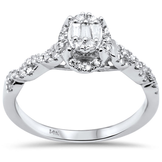 Muse Jewelry .35ct G SI 14K White Gold Round & Baguette Diamond Engagement Ring Size 6.50