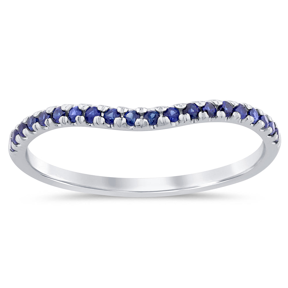 Muse Jewelry .20ct 14K White Gold Blue Sapphire Natural Gemstone Band Ring Size 6.5