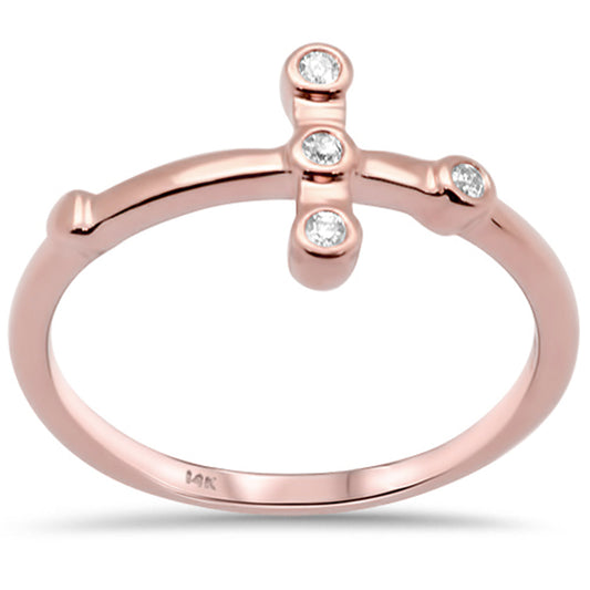 Muse Jewelry .05ct G SI 14K Rose Gold Diamond Bezel Set Cross Ring Size 6.5