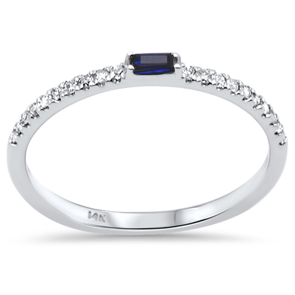 Muse Jewelry .19ct G SI 14K White Gold Diamond & Baguette Sapphire Ring Size 6.5