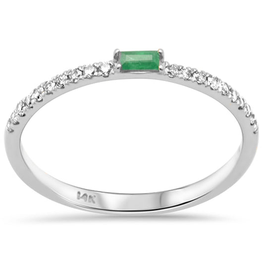 Muse Jewelry .18ct G SI 14K White Gold Diamonds & Emerald Gemstone Ring Size 6.5