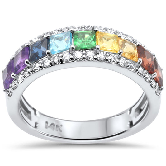 Muse Jewelry 2.04ct G SI 14K White Gold Diamond & Multi Color Gemstones & Diamonds Ring Band