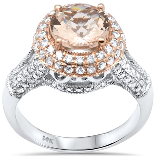 Muse Jewelry 2.60ct G SI 14K Two Tone Double Halo Round Morganite Gemstone & Diamond Engagement Ring Size 6.5