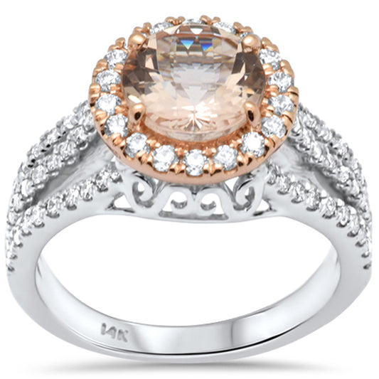 Muse Jewelry 2.52ct G SI 14K Two Tone Halo Morganite Gemstone & Diamond Ring Size 6.5
