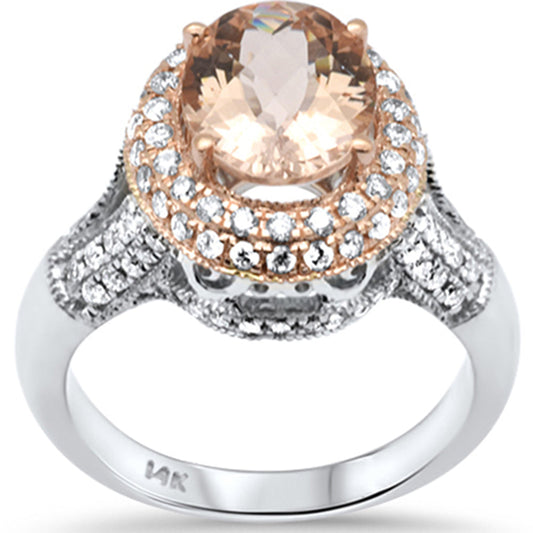 Muse Jewelry 3.26ct G SI 14K Two Tone Gold Double Halo Morganite Gemstone & Diamond Ring Size 7