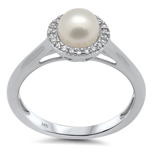 Muse Jewelry .10ct G SI 14K White Gold Diamond Pearl & Diamond Ring Band