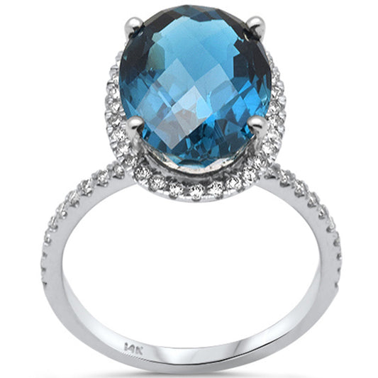 Muse Jewelry 6.85ct G SI 14K White Gold Oval Shaped Blue Topaz Gemstone & Diamond Ring Size 6.5
