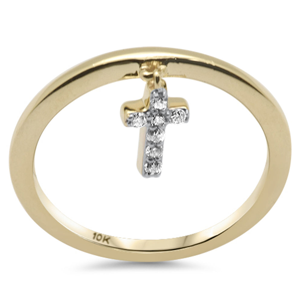 Muse Jewelry .07ct G SI 10K Yellow Gold Diamond Cross Dangle Ring Band Size 6.5