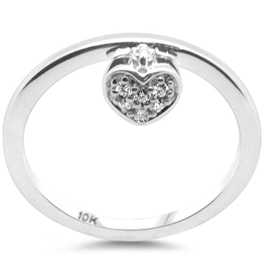 Muse Jewelry .06ct G SI 10K White Gold Diamond Heart Shaped Dangle Ring Band Size 6.5