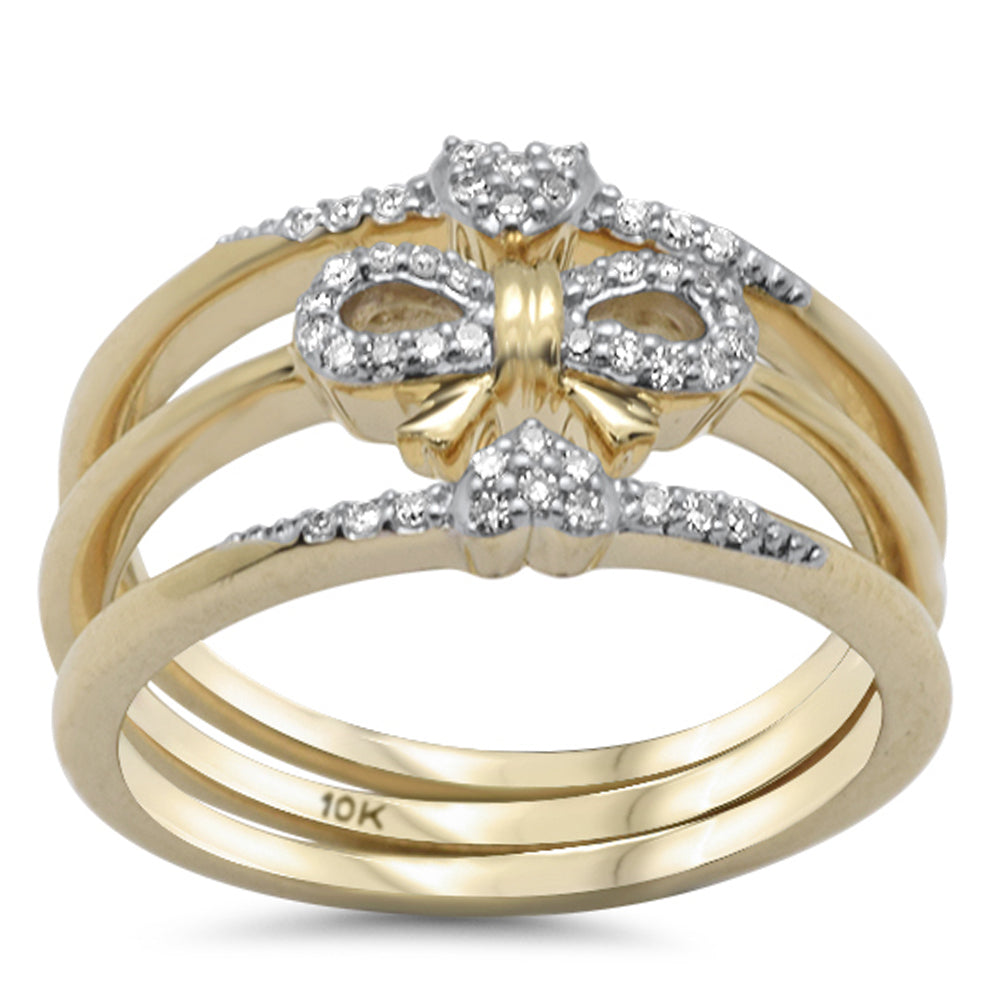 Muse Jewelry .14ct G SI 10K Yellow Gold Diamond Ribbon & Hearts Design Triple Ring Size 6.5