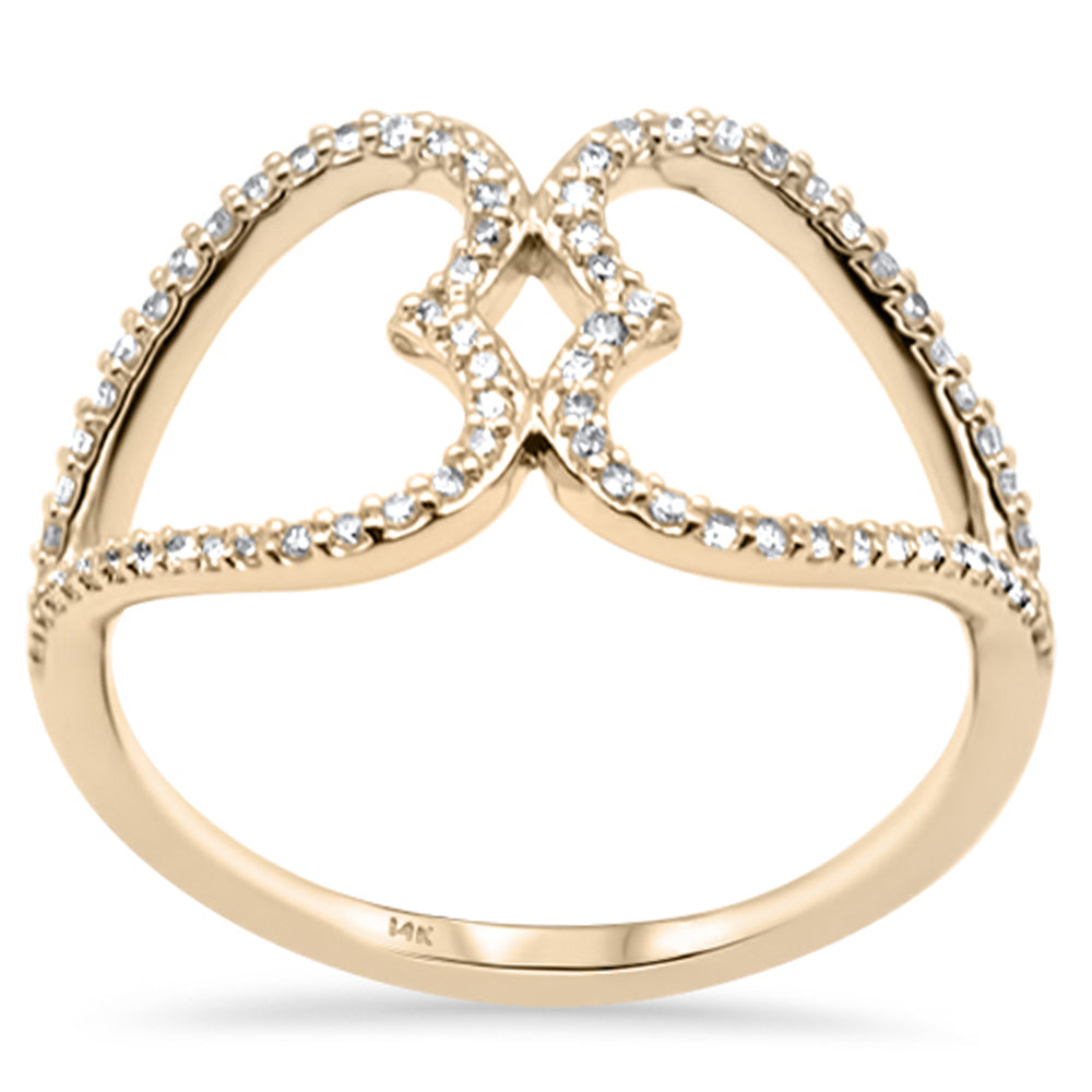 Muse Jewelry .22ct G SI 14K Yellow Gold Diamond Two Hearts Style Ring Band Size 6.5