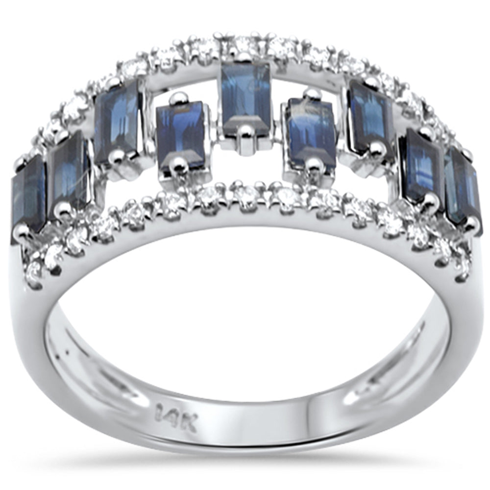 Muse Jewelry 1.55ct G SI 14K White Gold Diamond & Baguette Blue Sapphire Gemstone Ring Band