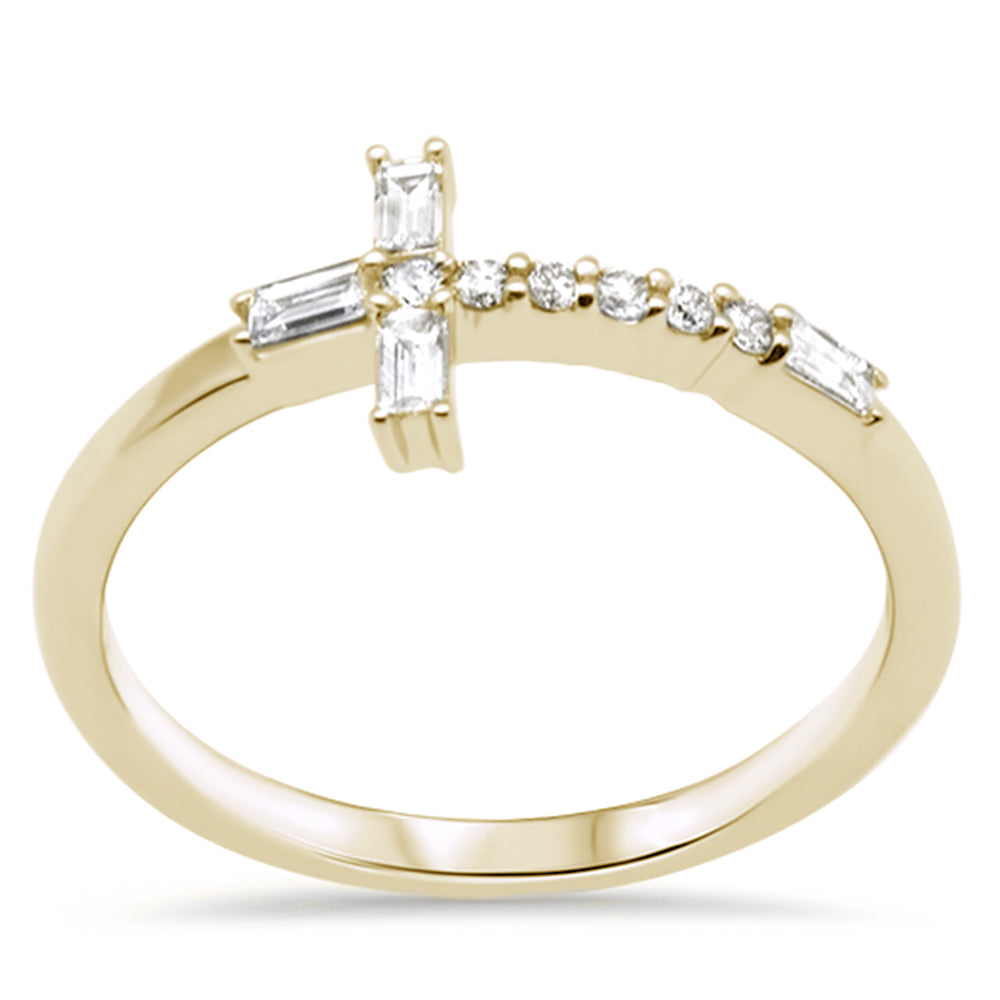 Muse Jewelry .21ct G SI 14K Yellow Gold Round & Baguette Diamond Cross Ring Band Size 6.5